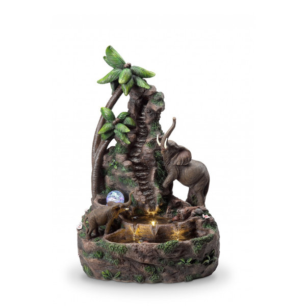 Bungalow Rose Robynne Polyresin Elephants Fountain with Light Wayfair